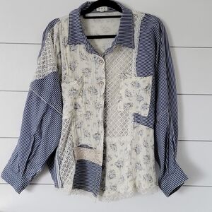POL Floral Patchwork Button-Up Shirt